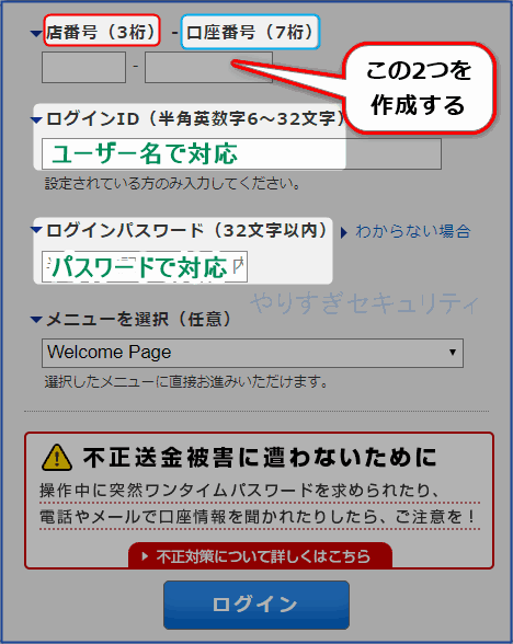ジャパンネット銀行ログインページ例