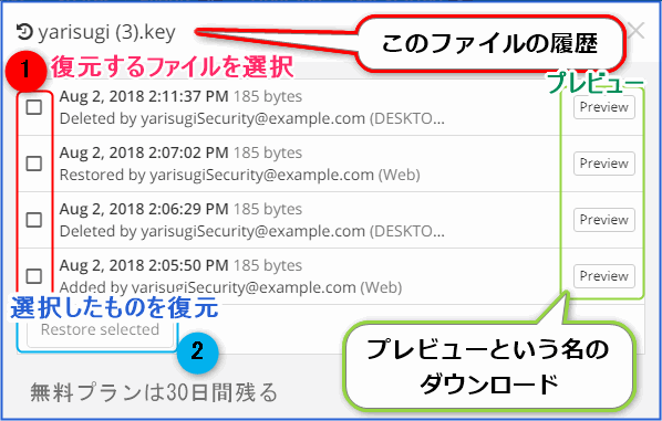 選択したものを復元する