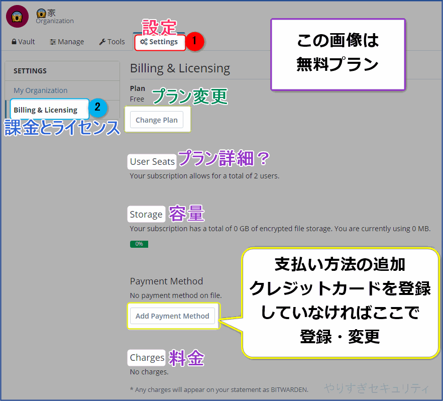 課金とライセンスを編集