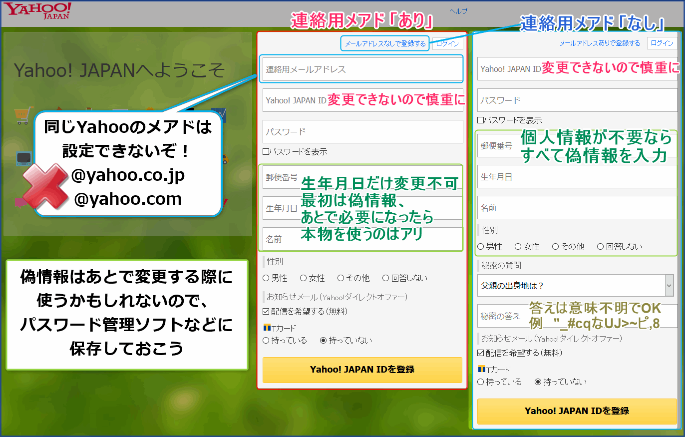 Yahoo! JAPAN ID登録情報を入力
