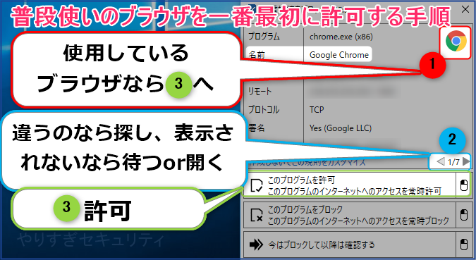 ブラウザの通信を最初に許可