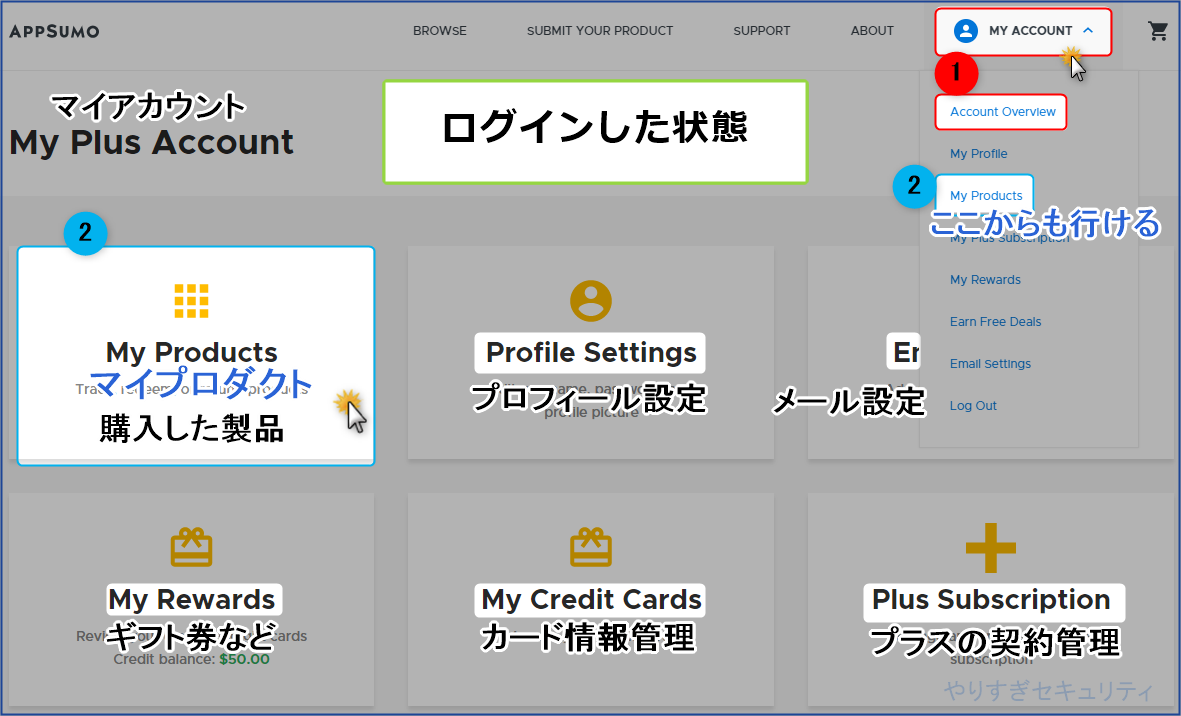 マイプロダクトをクリック