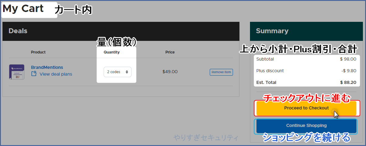 個数を確認してCheckoutへ